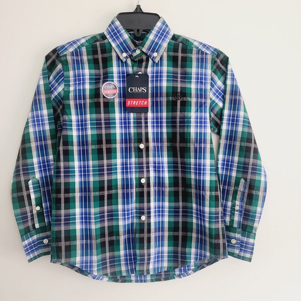 New Chaps 8 Stretch plaid button down